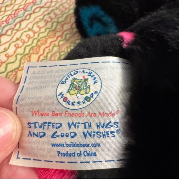 Build-A-Bear Black Teddy Bear with Colorful Neon Peace Signs and Smiley faces - Picture 4 of 6